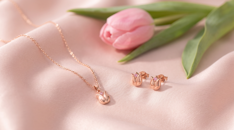 Set Tulipán Rosa: collar, anillo y pulsera en acero quirúrgico